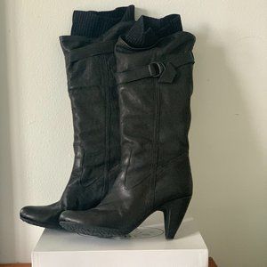 Black Italian Leather Knee High Boots - Not Worn. Size 9.